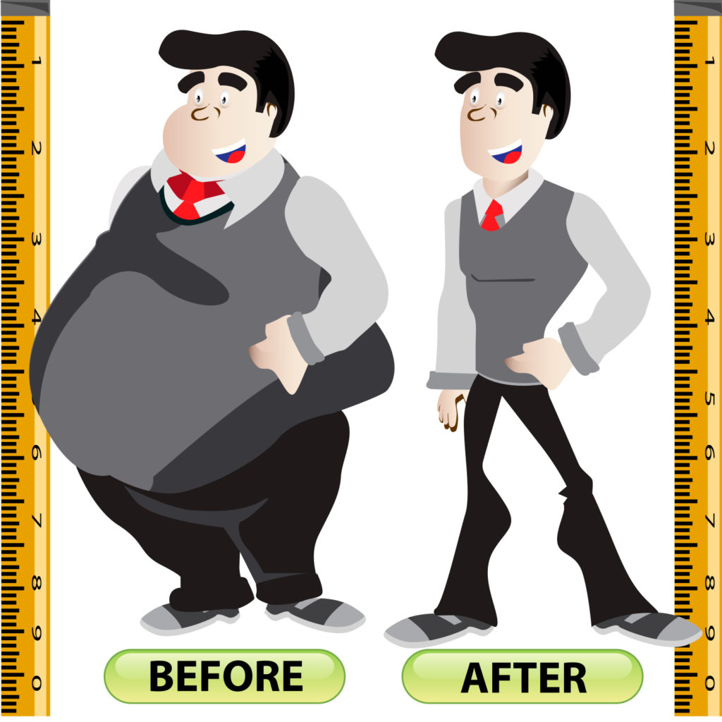 853252 male before and after weight loss program vector